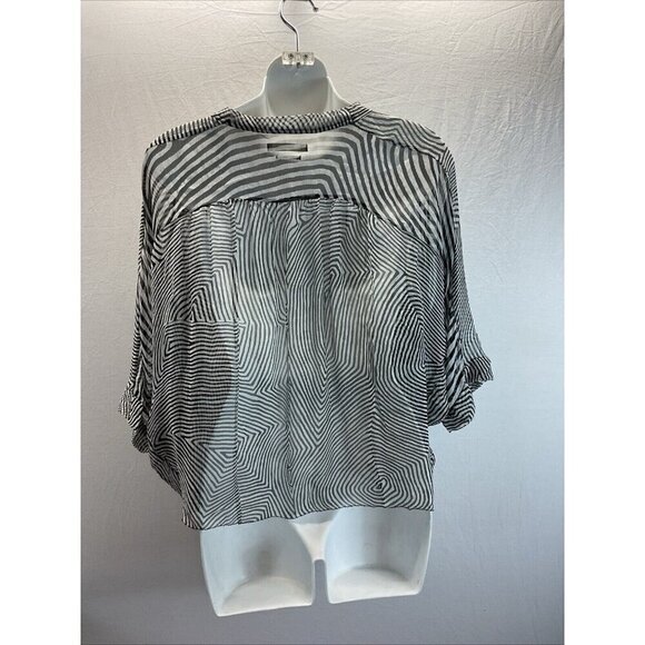 Isabel Marant Etoile Black Striped sheer 3/4 sleeve silk top Blouse sz 42 us MED - Picture 2 of 14